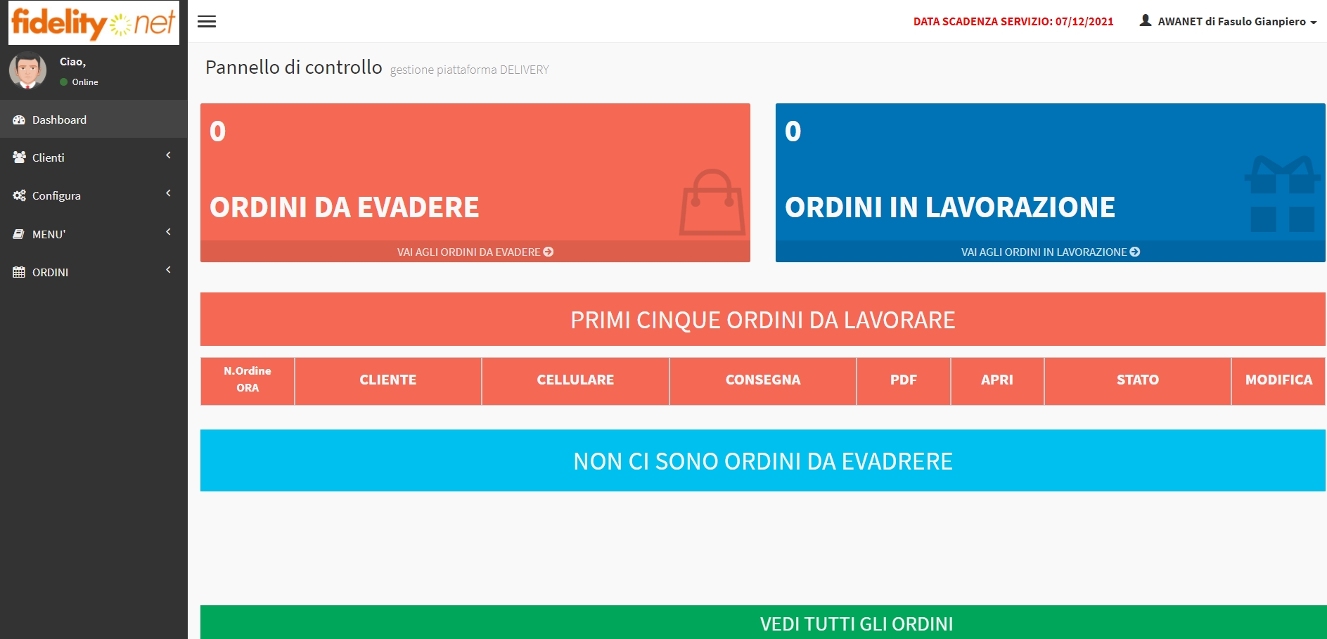 Delivery Gestione ordini