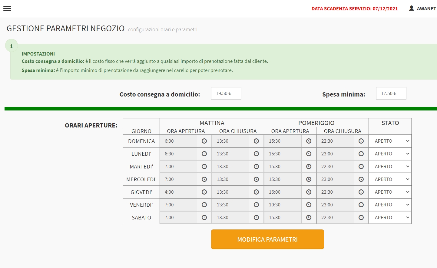 delivery gestione negozio