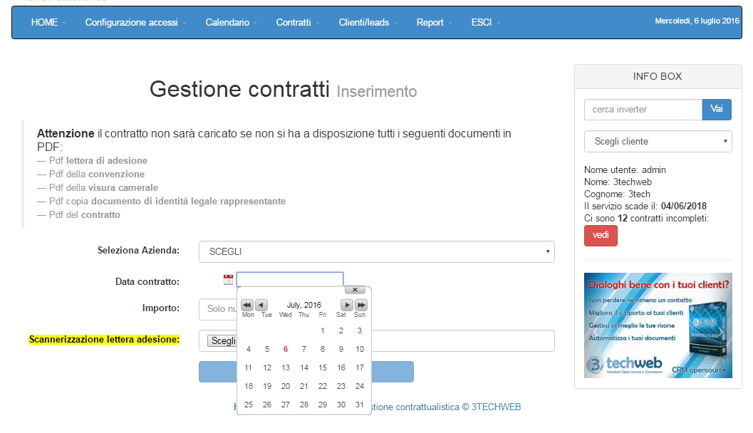 Inserimento contratto